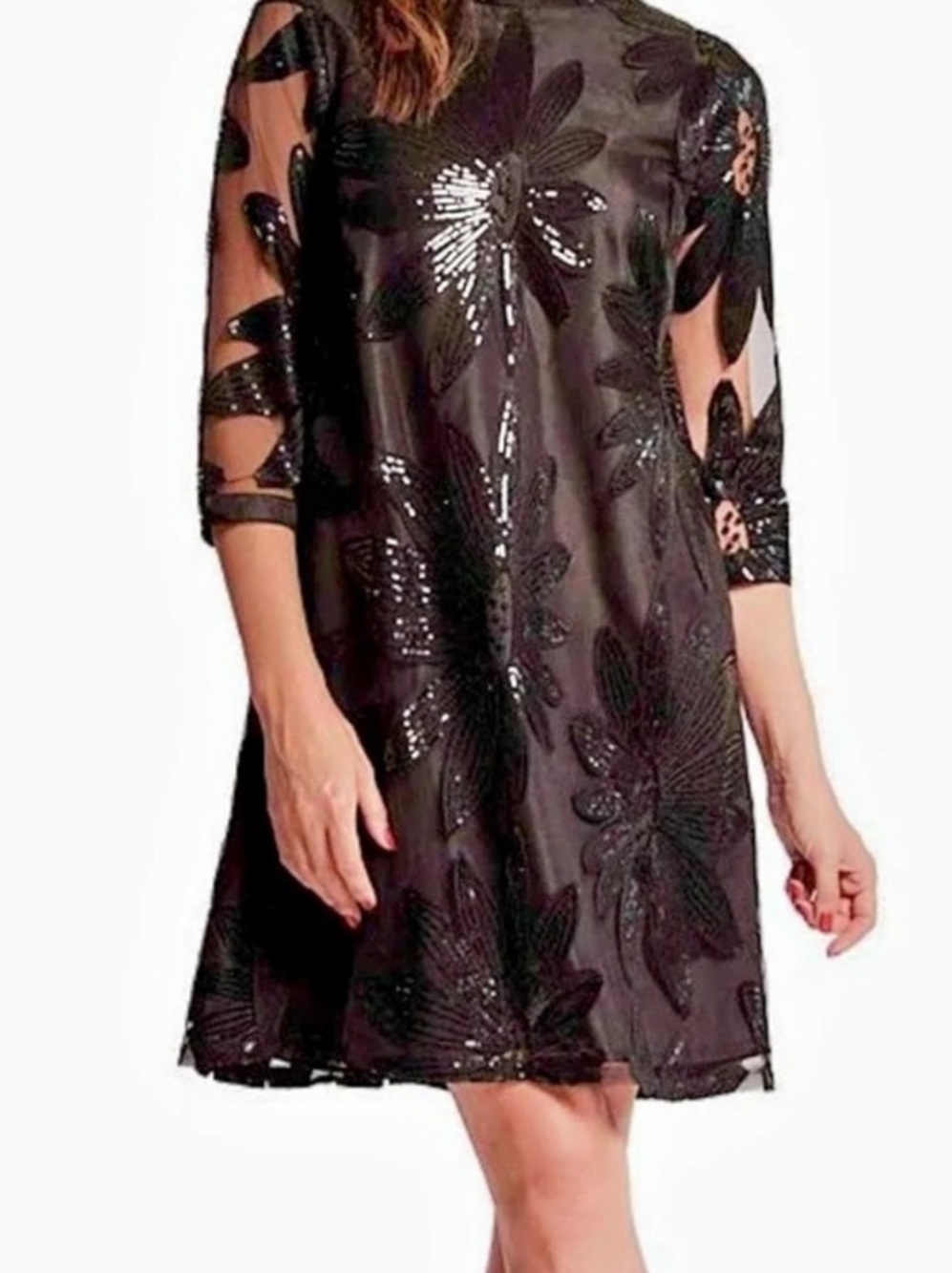 Frances Valentine Diplomat Floral Sequin Mock-Neck Mini Dress Mini Dress Size